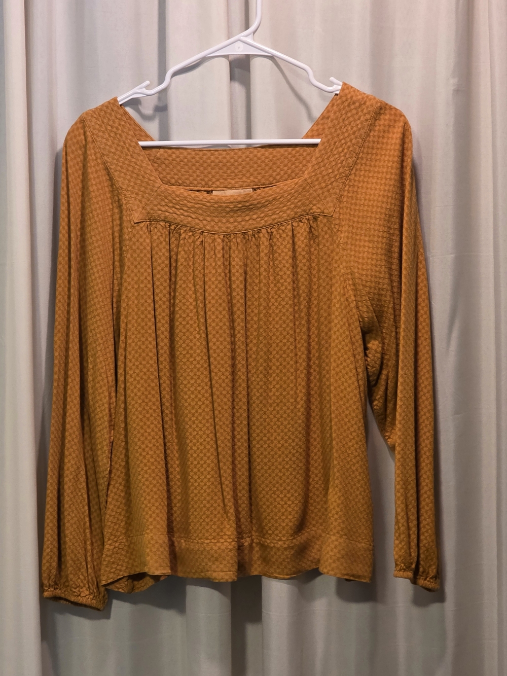 Universal Thread Mustard Textured Square-Neck Long Sleeve Blouse